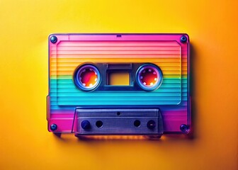 Vintage cassette tape: 80s music nostalgia in a simple, flat, retro style. Classic audio.