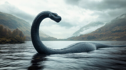 Naklejka premium Loch Ness monster in lake
