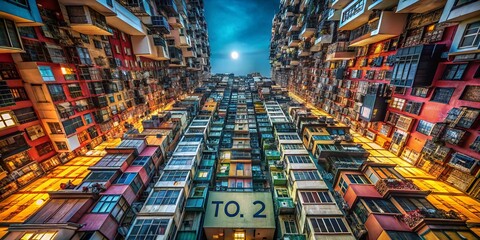 Obraz premium Overabundance: Architectural Chaos, Modern Building Overload, Concrete Jungle, Urban Density, Excessive Construction