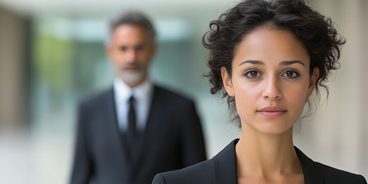 Unease in the Office Young Professional Woman s Apprehensive Look With Male Colleague