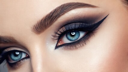 Obraz premium Close-Up of Eye with Blue Eyeshadow and Thick Eyeliner