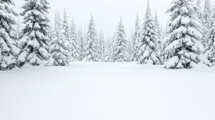 Snowy forest path, winter wonderland, background for cards