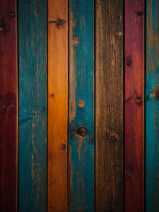 Obraz premium Colorful wooden texture with warm hues, ideal for backgrounds.