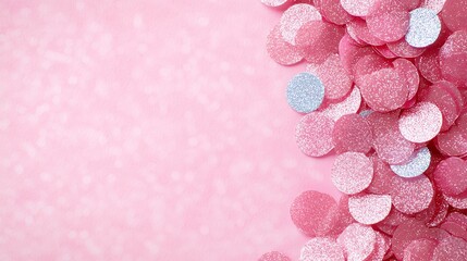 Fototapeta premium Pink And Light Blue Confetti Circles On A Soft Pink Background
