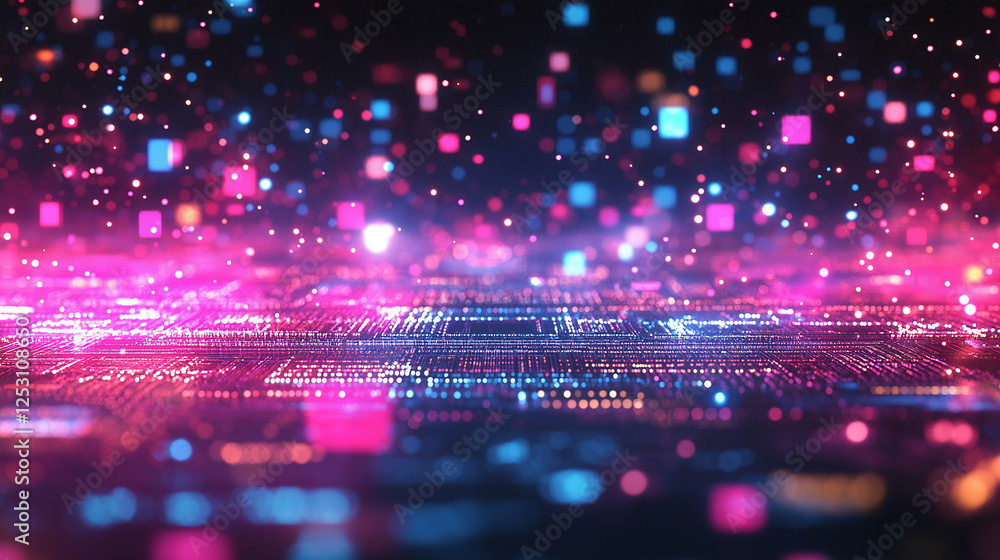 Poster neon circuit board: a mesmerizing digital artwork depicting a vibrant circuit board with glowing pin