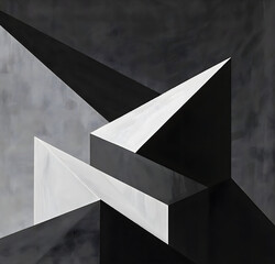 Geometric composition with overlapping planes and shadows, suggesting three-dimensional space