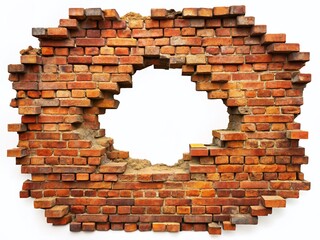 Panoramic View of a Broken Brick Wall with Hole - Isolated Background