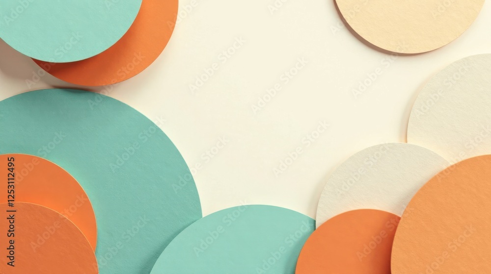 Poster Abstract Pastel Circles Arranged in a Contemporary Design Featuring Overlapping Shapes and a Neutral Background
