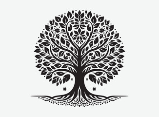 Tree Silhouette Black Solid Illustration of Nature Beauty and Landscape Design