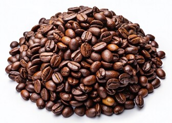 Obraz premium Panoramic View of Aromatic Coffee Beans Pile, Isolated on White Background