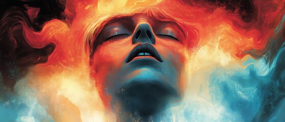 Fototapeta premium Abstract Woman'S Face In Fire And Ice
