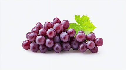 Fototapeta premium Purple Grapes With Green Leaf On White Background