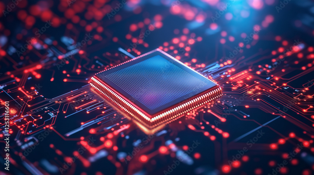 Poster processor power: a close-up shot reveals the intricate detail of a central processing unit (cpu) chi