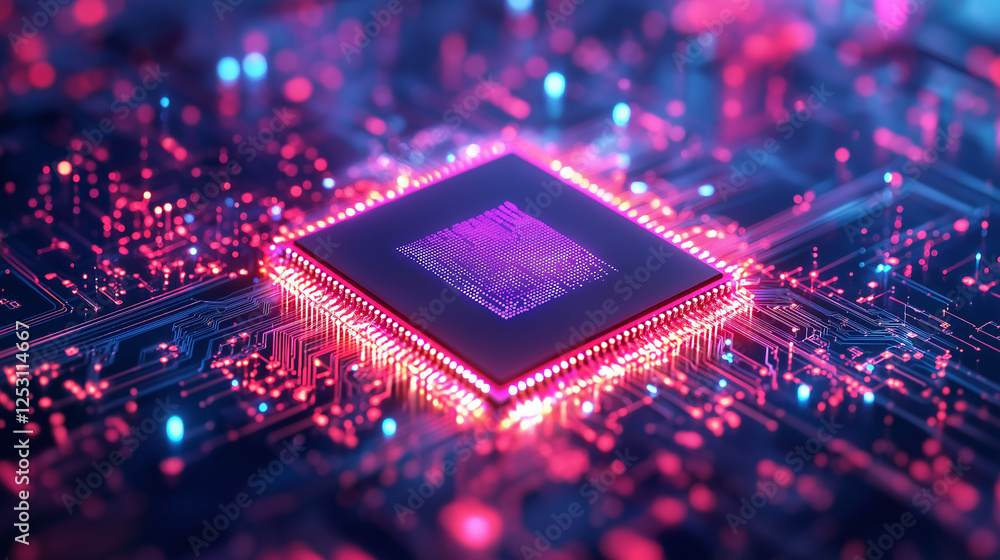 Poster digital core: a vibrant and futuristic depiction of a glowing cpu chip at the heart of a intricate c