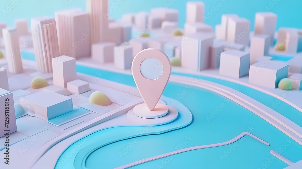 Aufkleber 3d city map with gps navigation pin marker on a futuristic modern urban skyline background conceptua