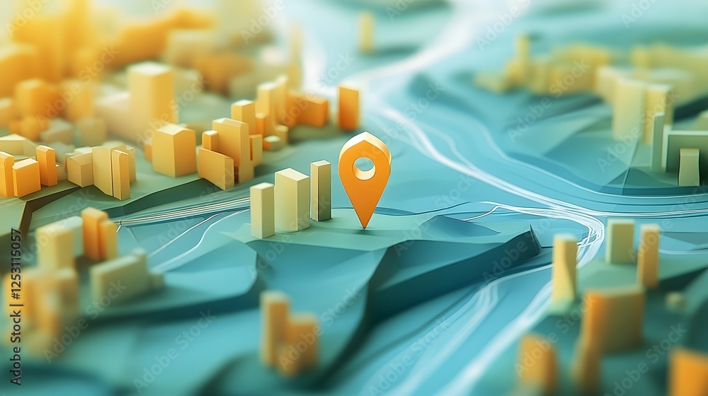 Aufkleber 3d digital map model representation of a modern futuristic city skyline with skyscrapers and high ri