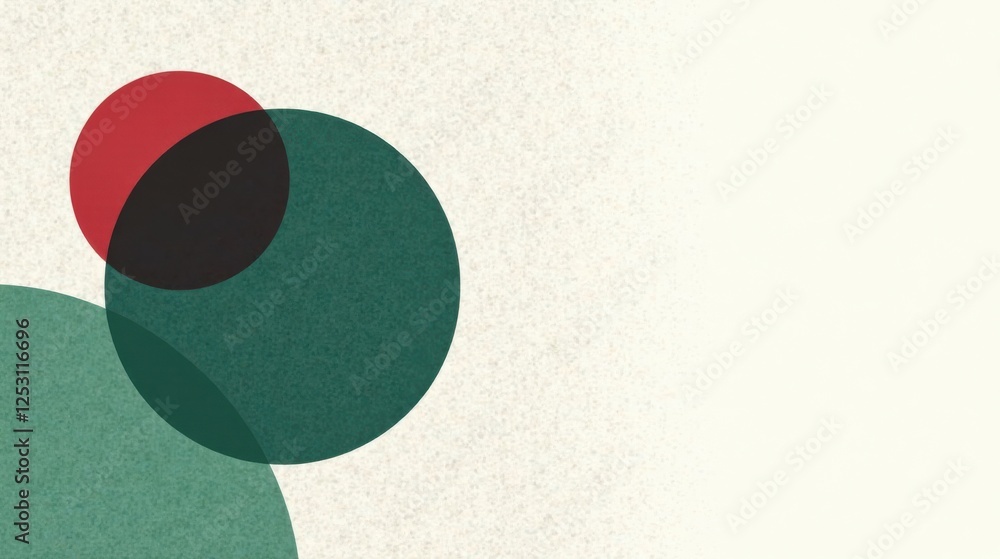 Poster abstract design featuring overlapping circles in shades of red, green, and black against a textured 