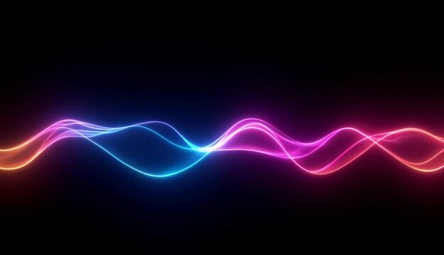 Ondas de sonido efecto ne&oacute;n en movimiento. Fondo negro