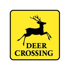 Professional Yellow Square Deer Crossing Warning Sign Decal with Wildlife Symbol Design, Standard Safety Notice for Road Traffic and Animal Protection