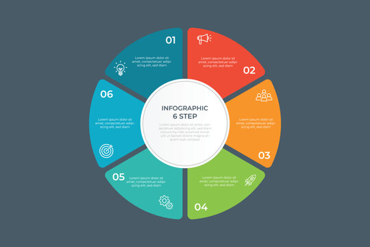 Pie Chart Glassmorphism Infographic Template With 6 Options, Steps, Parts, Segments. Vector Illustration For Business Financial Report