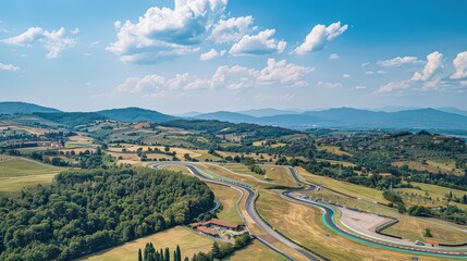 Aerial view of the picturesque mugello circuit in florence,