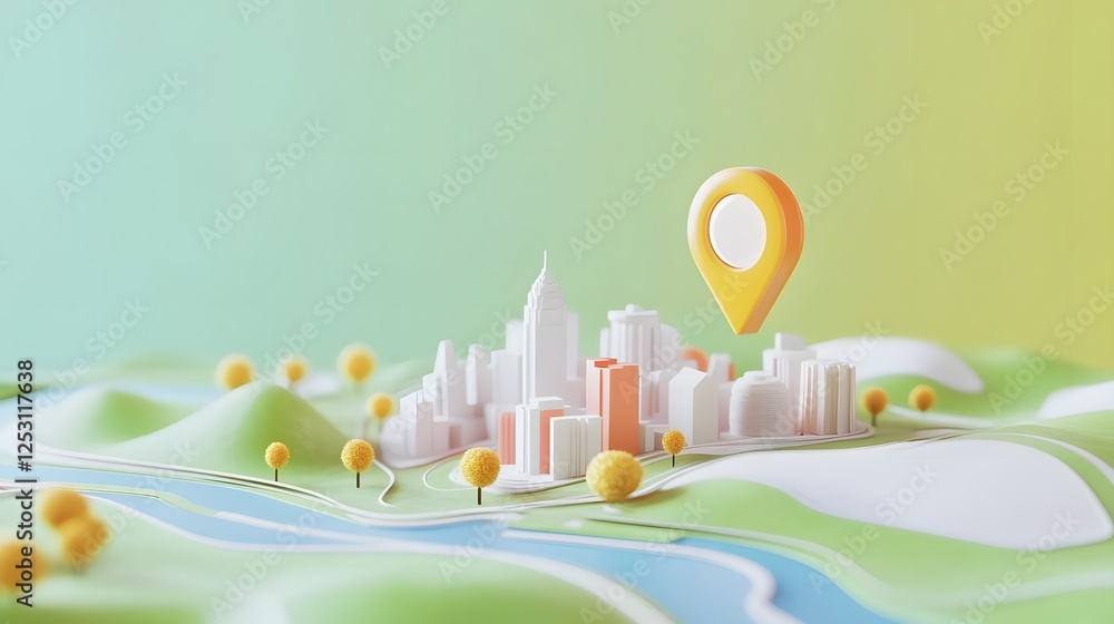 Aufkleber 3d rendering of a dynamic growing city skyline with skyscrapers and buildings featuring a navigation