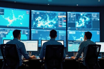 air traffic controllers in the control room at computer monitors