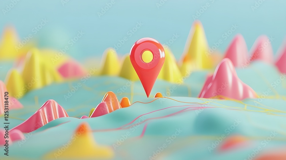 Aufkleber A captivating digital landscape featuring a surreal abstract terrain with geometric mountain peaks in a vibrant contemporary color palette  The image presents a stylized