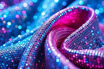 Obraz premium Pink and Blue Glitter Fabric Texture: Sparkling Shimmering Textile Background