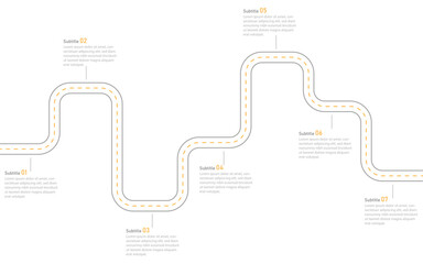 Business Timeline 7 Annual Business Milestones. Infographic roadmap design template. Business Presentation, Planning and Project. Vector Illustration.