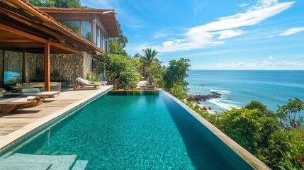 Fototapeta premium Dream home with sea view in hot country