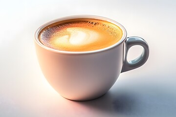 A modern coffee cup with a soft gradient finish, showcasing a bold espresso and a fine layer of foam, set against a clean backdrop.