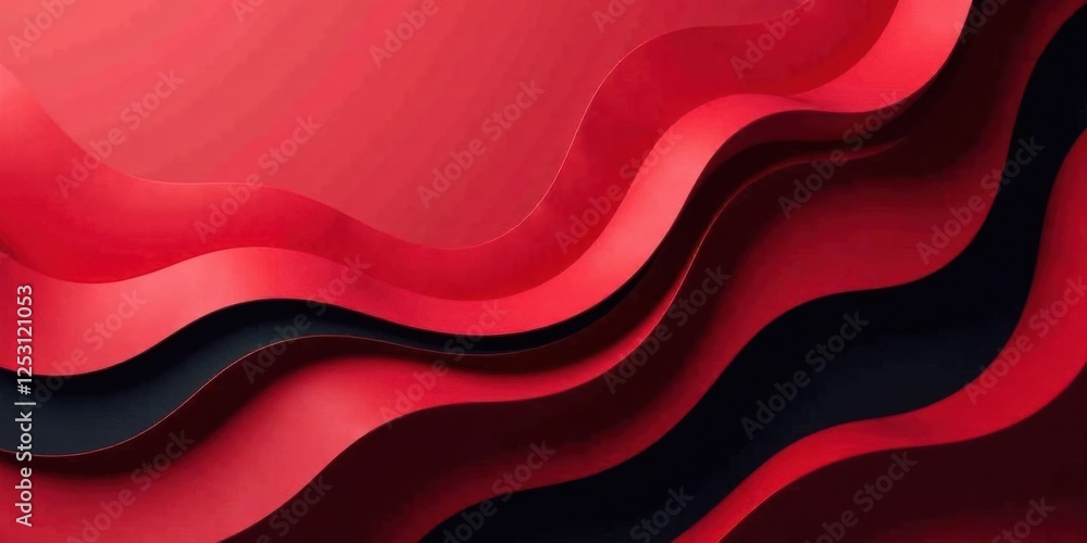 Aufkleber Abstract Red and Black Wave Pattern Design Featuring Layered Curves and Undulating Forms