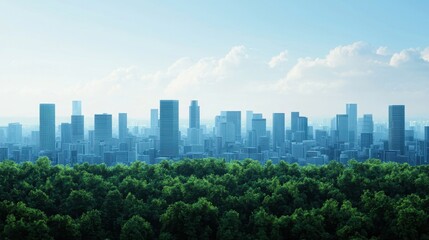 Fototapeta premium Urban Skyline with Greenery in Foreground under Bright Blue Sky