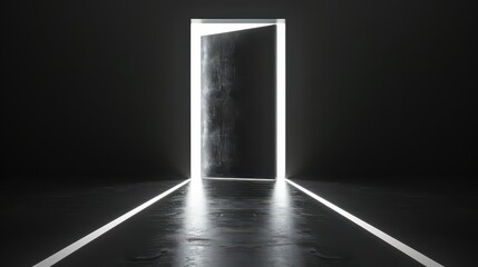 A dark room with a door that is open to the light