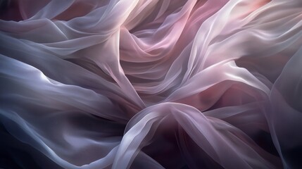 Obraz premium Elegant fabrics of chiffon, silk, and gauze swirling dynamically yet gracefully, weaving around each other in a synchronized dance.