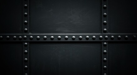 Close-up view of a textured black metal surface with rivets, showcasing industrial design elements