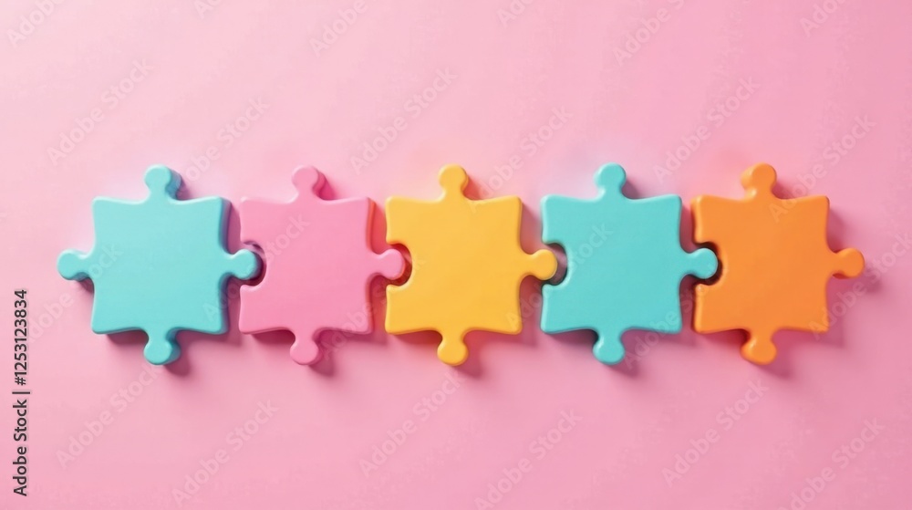Aufkleber interlocking colorful puzzle pieces representing unity and collaboration on a pastel background