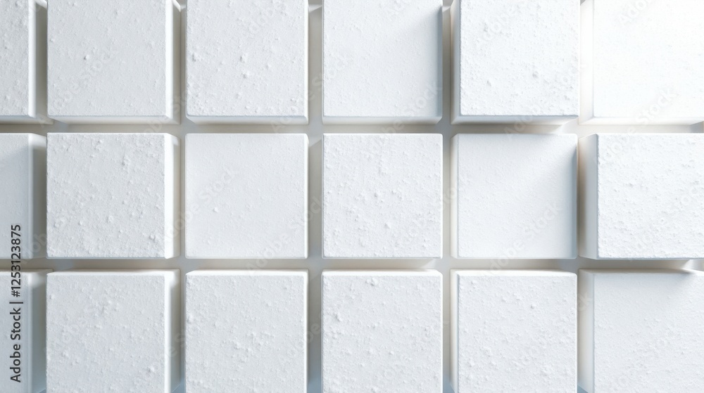 Poster Clean white cubic blocks arranged in a grid pattern, showcasing a textured surface