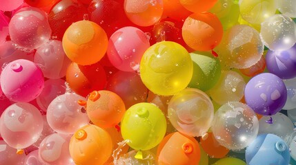 Many bright and colorful water balloons