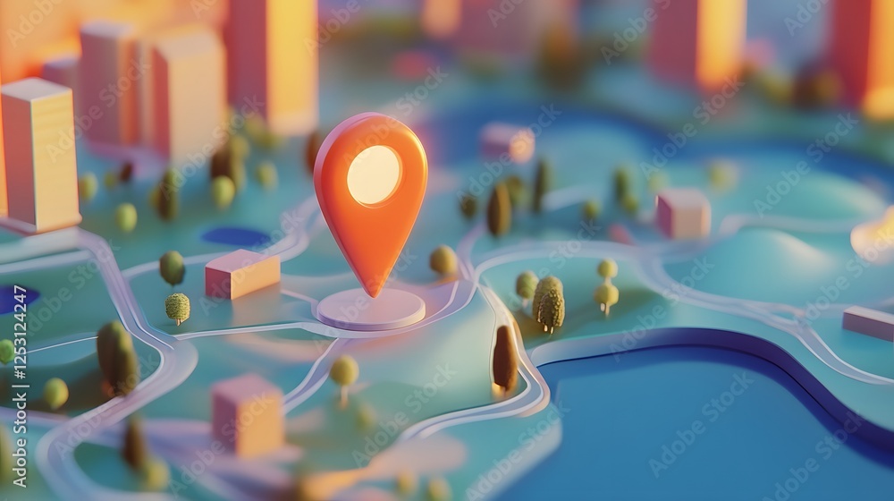 Aufkleber abstract 3d cityscape map with digital navigation and pinpoint landmarks urban planning and developm