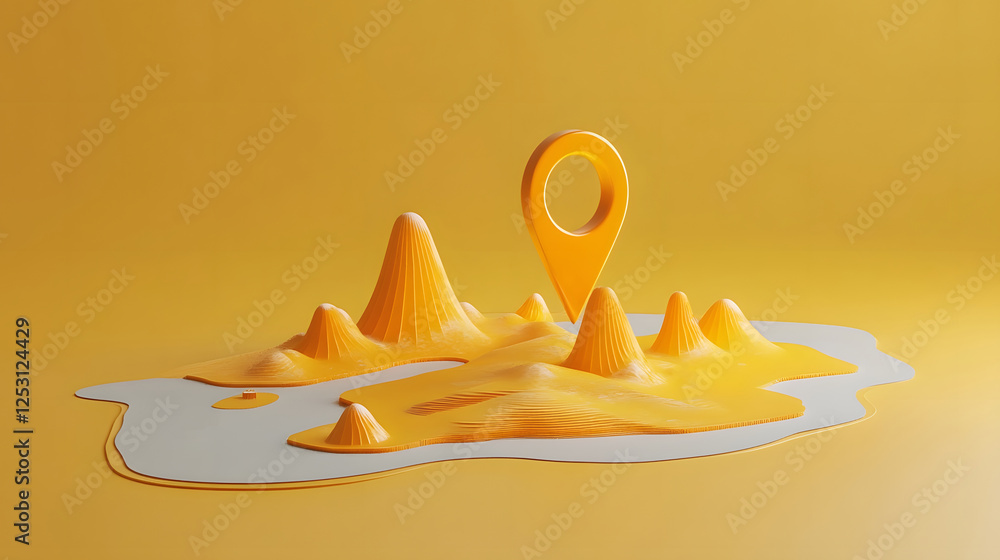 Leinwandbilder abstract 3d geometric shape composition with orange cones and triangles on a bright yellow backgroun