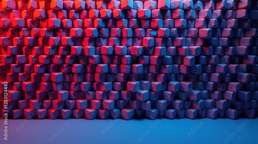 Poster Abstract Blocks Illuminated by Vivid Red and Blue Lighting, Creating a Dynamic and Textured Wall
