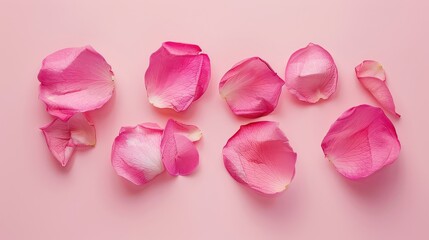 Minimal style Pink rose petals set on pastel pink background