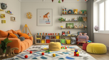 Mockup wall in the children's room,children's playroom on wall white color background