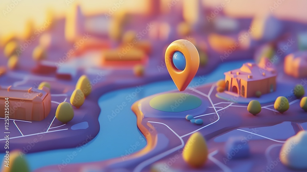 Aufkleber aerial 3d city map visualization with navigation markers and pins highlighting urban architecture bu