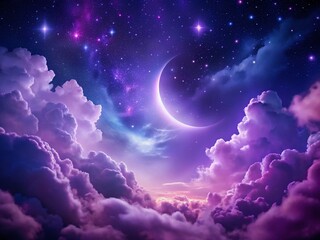 Purple Violet Night Sky Crescent Moon Stars Clouds Phone Wallpaper Background