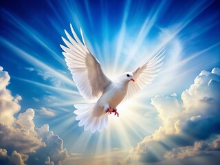 Radiant White Dove, Blue Background, Easter, Pentecost, Christmas - Spiritual Symbol