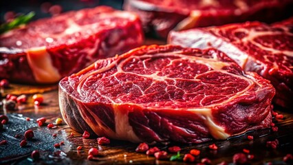 Raw Meat Photography: Close-up Shot of Marbled Beef