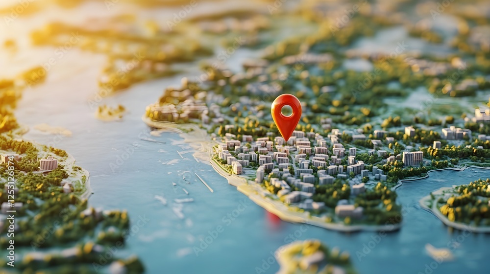 Poster aerial drone view of a detailed colorful city map with gps navigation markers icons and landmarks th